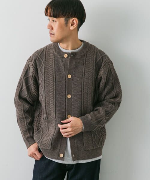 セール】 アラン編みクルーネックニットカーディガン