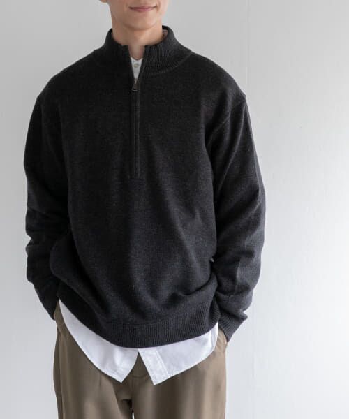 ＊＊URBAN RESEARCH DOORS / アーバンリサーチ ドアーズ ニット・セーター | FORK&SPOON　ハーフジップニット（CHARCOAL）