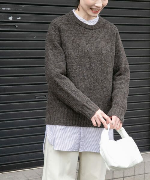 ＊＊URBAN RESEARCH DOORS / アーバンリサーチ ドアーズ ニット・セーター | FORK&SPOON　ストレッチヤーンクルーネックニット（BROWN）
