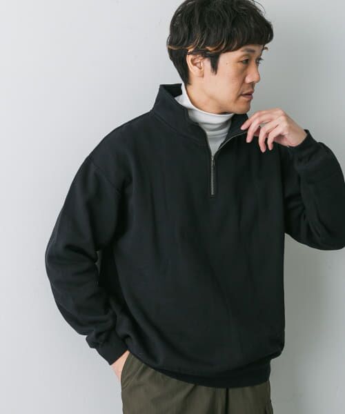 ＊＊URBAN RESEARCH DOORS / アーバンリサーチ ドアーズ スウェット | コットン裏起毛ハーフジップスウェット（BLACK）