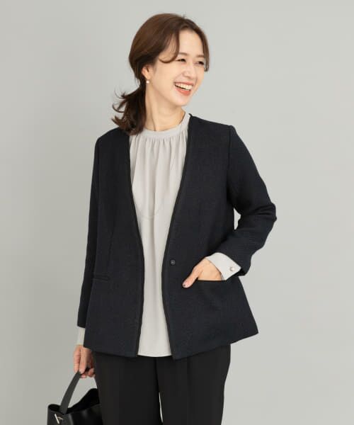 ＊＊URBAN RESEARCH DOORS / アーバンリサーチ ドアーズ アウター | ツイードVネックロングジャケット（NAVY）