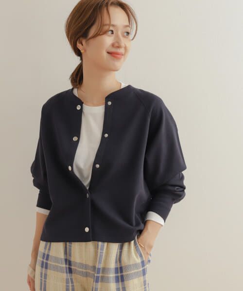 ＊＊URBAN RESEARCH DOORS / アーバンリサーチ ドアーズ カーディガン・ボレロ | コットンスウェットラグランショートカーディガン（NAVY）