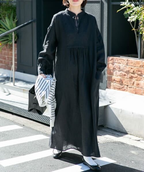 セール】 FORK&SPOON フレンチリネンヨーク切替ギャザーワンピース