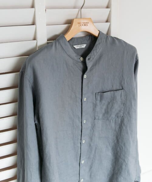 ＊＊URBAN RESEARCH DOORS / アーバンリサーチ ドアーズ シャツ・ブラウス | シルケットリネン バンドカラーロングスリーブシャツ（STEEL BLUE）