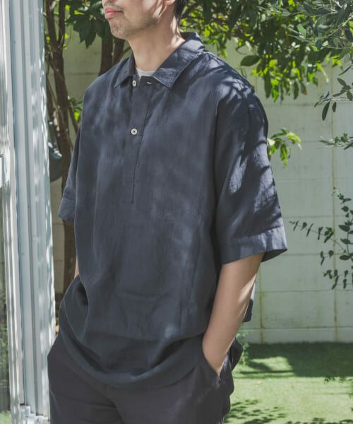 ＊＊URBAN RESEARCH DOORS / アーバンリサーチ ドアーズ シャツ・ブラウス | シルケットリネンプルオーバーショートスリーブシャツ（CHARCOAL）