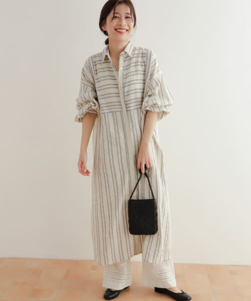 ＊＊URBAN RESEARCH DOORS / アーバンリサーチ ドアーズ ワンピース | カラミストライプシャツワンピース（NATURAL）