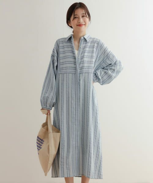 セール】 カラミストライプシャツワンピース （ワンピース