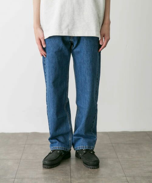 パンツ L EYELET SEMI LOOSE DENIM Auralee Selvedge Faded Light Denim Wide Pants - Light Indigo