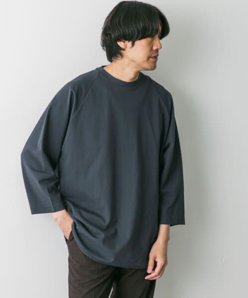 ＊＊URBAN RESEARCH DOORS / アーバンリサーチ ドアーズ Tシャツ | 『イージーケア』ポンチ8分袖フットボールTシャツ（INK BLACK）