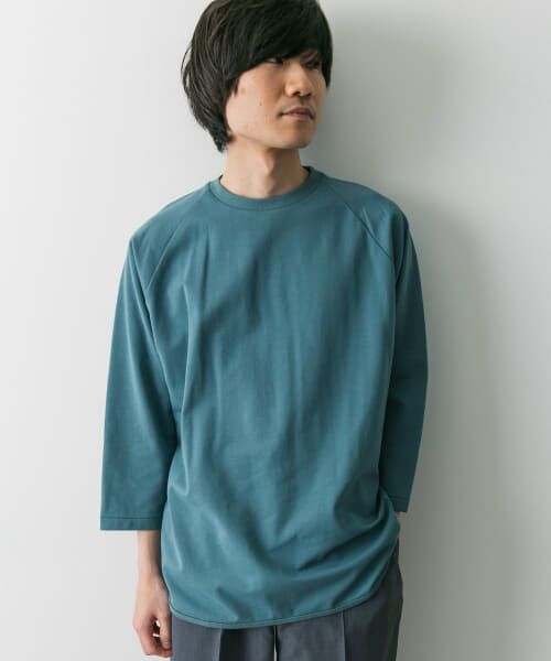 ＊＊URBAN RESEARCH DOORS / アーバンリサーチ ドアーズ Tシャツ | 『イージーケア』ポンチ8分袖フットボールTシャツ（SAGE GREEN）