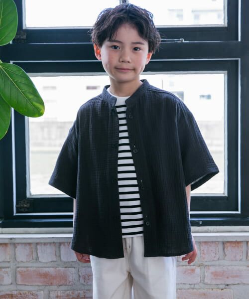 ＊＊URBAN RESEARCH DOORS / アーバンリサーチ ドアーズ トップス | Wガーゼバンドカラーシャツ(KIDS)（CHARCOAL）