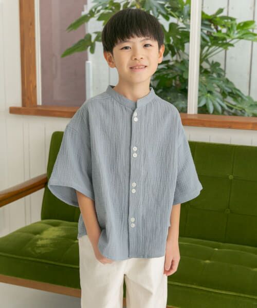 ＊＊URBAN RESEARCH DOORS / アーバンリサーチ ドアーズ トップス | Wガーゼバンドカラーシャツ(KIDS)（SAX）