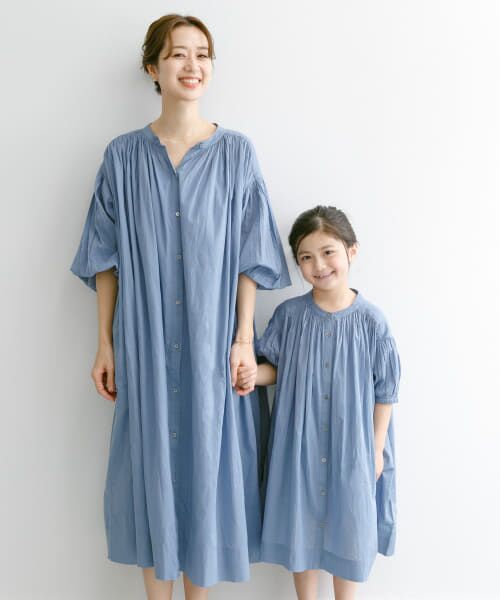 ＊＊URBAN RESEARCH DOORS / アーバンリサーチ ドアーズ ワンピース | 『親子リンク』コットンボイルギャザーワンピース(KIDS)（BLUE）