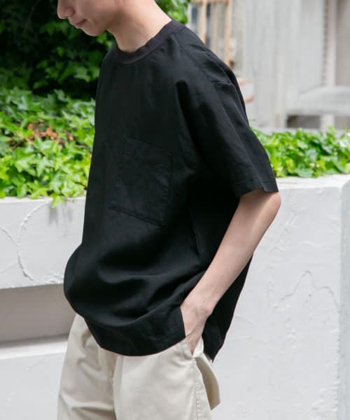 ＊＊URBAN RESEARCH DOORS / アーバンリサーチ ドアーズ Tシャツ | FORK&SPOON　リネン混ショートスリーブプルオーバー（BLACK）