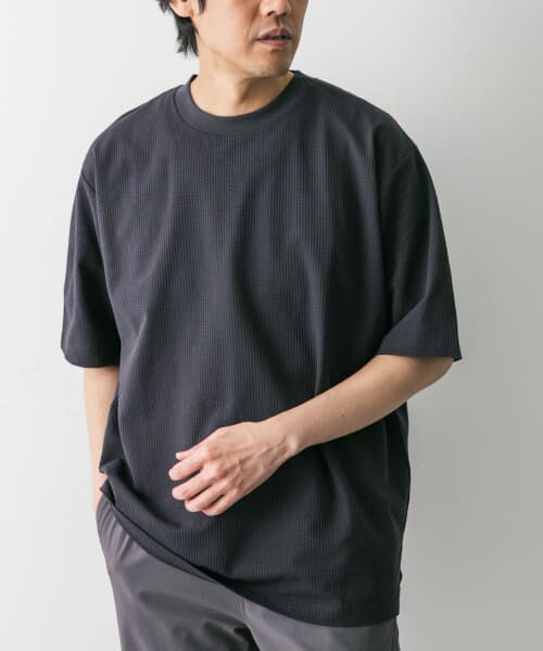 ＊＊URBAN RESEARCH DOORS / アーバンリサーチ ドアーズ Tシャツ | シルケット シアサッカーTシャツ（BLACK）