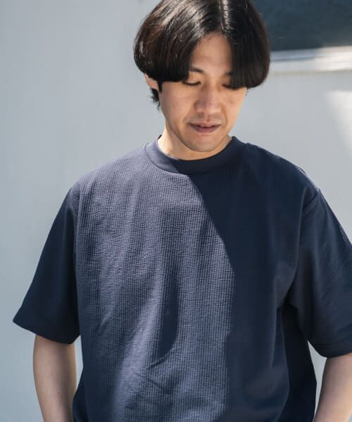 ＊＊URBAN RESEARCH DOORS / アーバンリサーチ ドアーズ Tシャツ | シルケット シアサッカーTシャツ（NAVY）