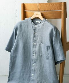 シルケットリネン バンドカラーショートスリーブシャツ