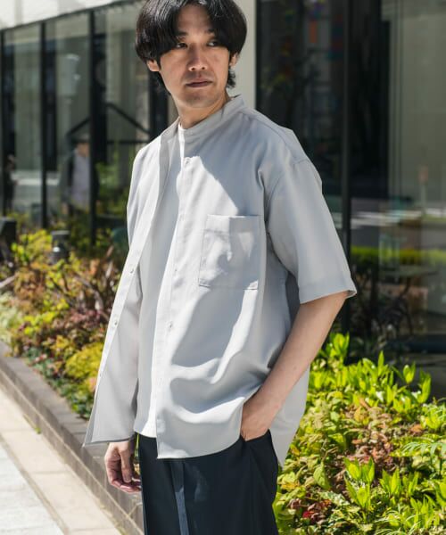 ＊＊URBAN RESEARCH DOORS / アーバンリサーチ ドアーズ シャツ・ブラウス | 『XLサイズ/WEB限定』『吸水速乾』セオアルファバンドカラーショートスリーブ シャツ（L.GRAY）