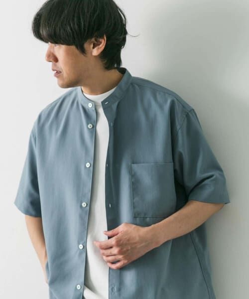 ＊＊URBAN RESEARCH DOORS / アーバンリサーチ ドアーズ シャツ・ブラウス | 『XLサイズ/WEB限定』『吸水速乾』セオアルファバンドカラーショートスリーブ シャツ（BLUE）