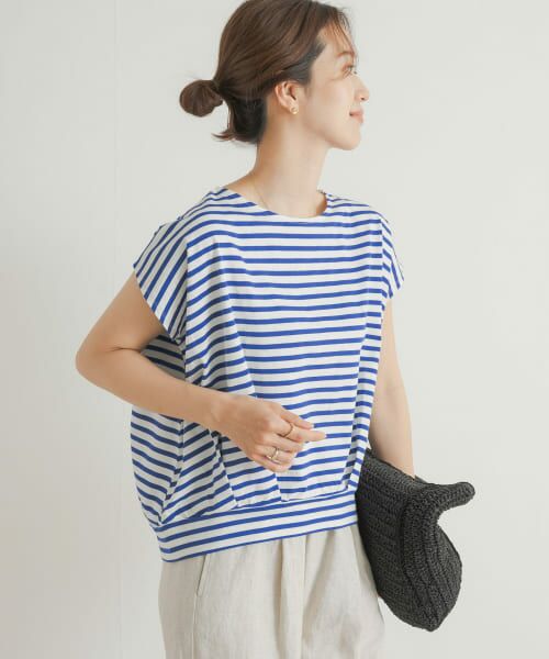 ＊＊URBAN RESEARCH DOORS / アーバンリサーチ ドアーズ Tシャツ | 『UR TECH ひやサラクール』ボーダーフロントタックプルオーバー（OFF×BLUE）