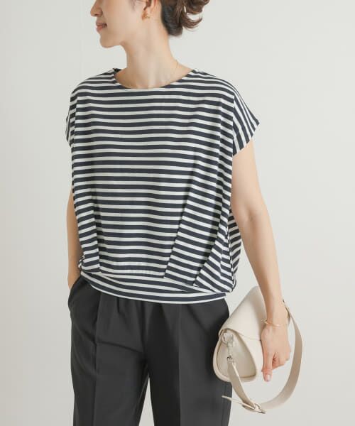 ＊＊URBAN RESEARCH DOORS / アーバンリサーチ ドアーズ Tシャツ | 『UR TECH ひやサラクール』ボーダーフロントタックプルオーバー（NAVY×OFF）