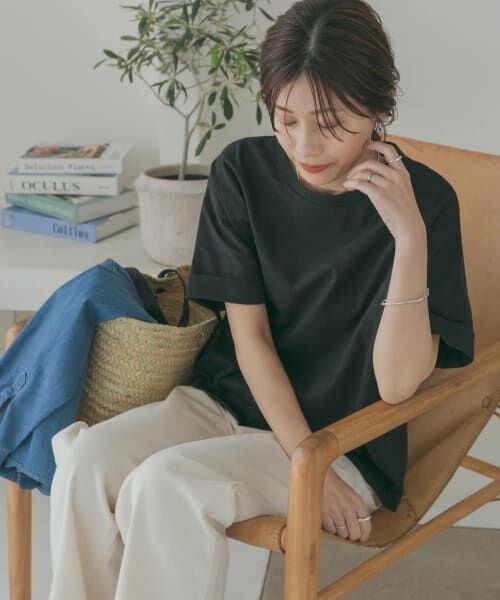 ＊＊URBAN RESEARCH DOORS / アーバンリサーチ ドアーズ Tシャツ | 『UR TECH』USAコットンロールスリーブTシャツ（BLACK）