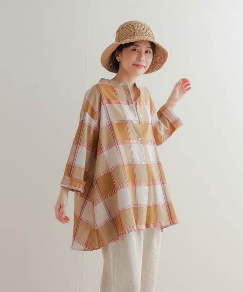 ＊＊URBAN RESEARCH DOORS / アーバンリサーチ ドアーズ シャツ・ブラウス | BIGチェックフレアシャツ（Y.KHAKI）