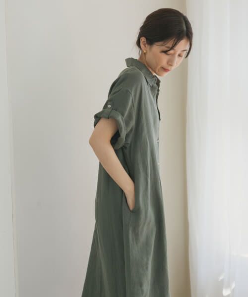 セール】 リネン前開きシャツワンピース （ワンピース