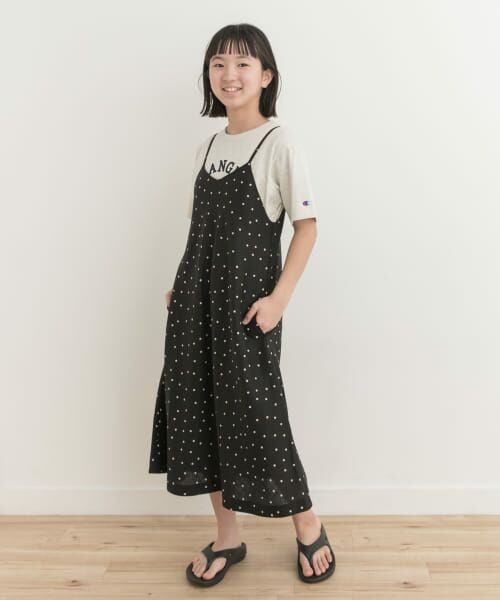＊＊URBAN RESEARCH DOORS / アーバンリサーチ ドアーズ ワンピース | 『親子リンク』レーヨンリネンドットキャミワンピ(KIDS)（BLACK）
