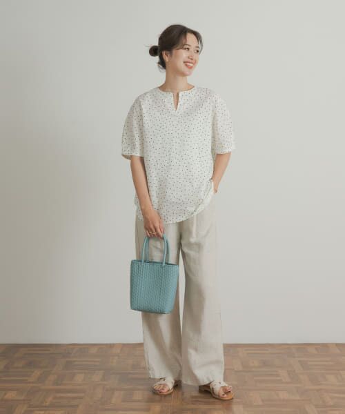 セール】 リネンコットンドットブラウス （シャツ・ブラウス