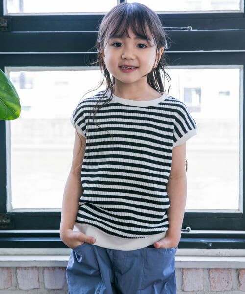 ＊＊URBAN RESEARCH DOORS / アーバンリサーチ ドアーズ トップス | 変形ワッフルノースリーブプルオーバー(KIDS)（IVO×BLK）