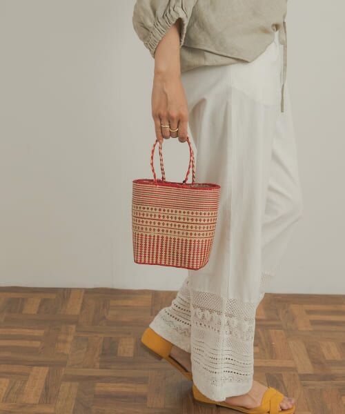 ＊＊URBAN RESEARCH DOORS / アーバンリサーチ ドアーズ バッグ | アフリカンスクエア　水草ミニかごバッグ（レッド）