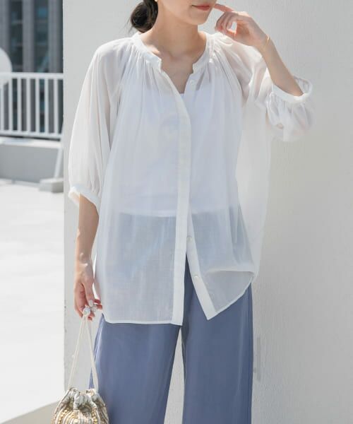 セール】 コットンボイルタックギャザーブラウス （シャツ・ブラウス