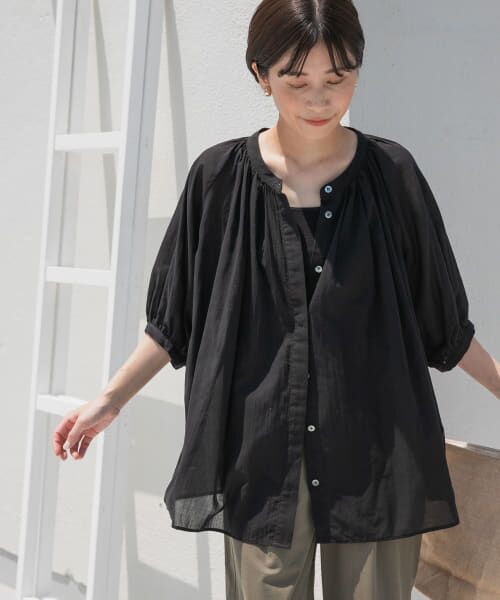 コットンボイルタックギャザーブラウス アイボリー コットンボイルタックギャザーブラウス｜PLAIN PEOPLE（プレイン