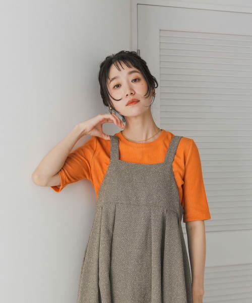＊＊URBAN RESEARCH DOORS / アーバンリサーチ ドアーズ Tシャツ | 配色リブ5分袖プルオーバー（ORANGE）