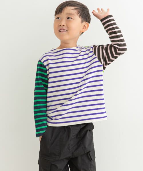 ＊＊URBAN RESEARCH DOORS / アーバンリサーチ ドアーズ トップス | DENIM DUNGAREE　ボーダーテンジクボートネックTシャツ(KIDS)（92CZY）