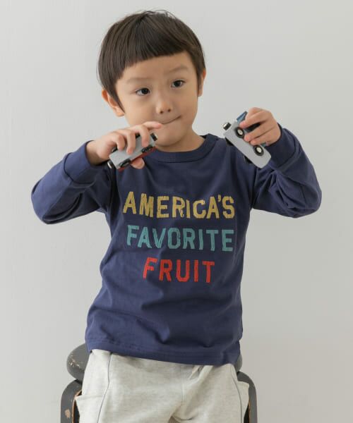 ＊＊URBAN RESEARCH DOORS / アーバンリサーチ ドアーズ トップス | FRUIT OF THE LOOM　フロッキープリント長袖Tシャツ(KIDS)（NAVY）