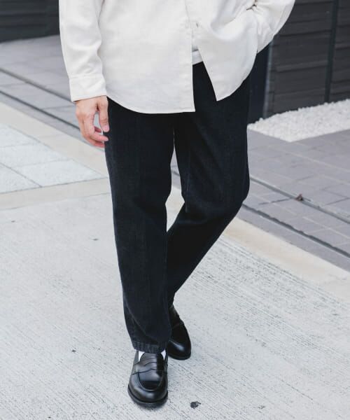＊＊URBAN RESEARCH DOORS / アーバンリサーチ ドアーズ デニムパンツ | デニムテーパードトラウザー（BLACK）