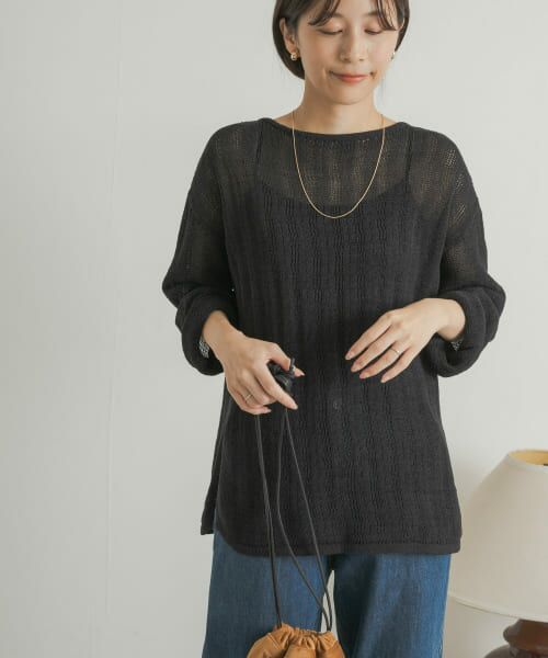 ＊＊URBAN RESEARCH DOORS / アーバンリサーチ ドアーズ ニット・セーター | ウォッシャブル透かし編みニット（BLACK）