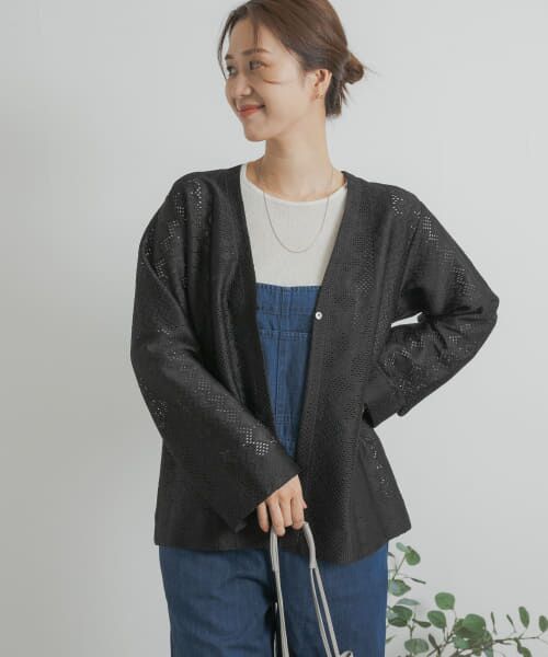 ＊＊URBAN RESEARCH DOORS / アーバンリサーチ ドアーズ カーディガン・ボレロ | レースカーディガン（BLACK）