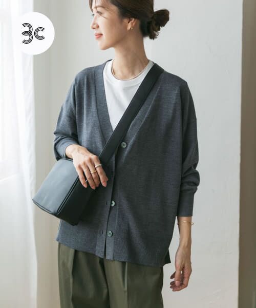 セール】 ウォッシャブルウールVネックワイドカーディガン