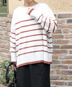 『洗濯可』FORK&SPOON　ウーステッドヤーンボーダーワイドプルオーバー