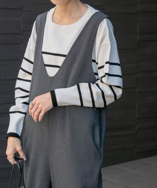 ＊＊URBAN RESEARCH DOORS / アーバンリサーチ ドアーズ ニット・セーター | 『洗濯可』FORK&SPOON　ウーステッドヤーンボーダーワイドプルオーバー（OFF×BLK）