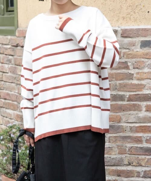 ＊＊URBAN RESEARCH DOORS / アーバンリサーチ ドアーズ ニット・セーター | 『洗濯可』FORK&SPOON　ウーステッドヤーンボーダーワイドプルオーバー（OFF×RENGA）