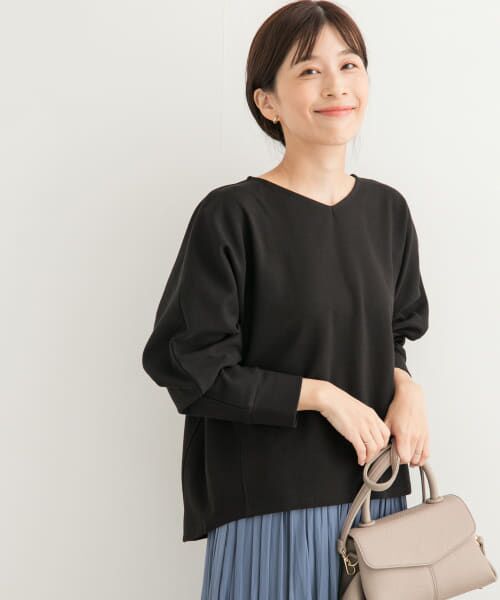 ＊＊URBAN RESEARCH DOORS / アーバンリサーチ ドアーズ Tシャツ | カットカルゼVネックドルマン（BLACK）