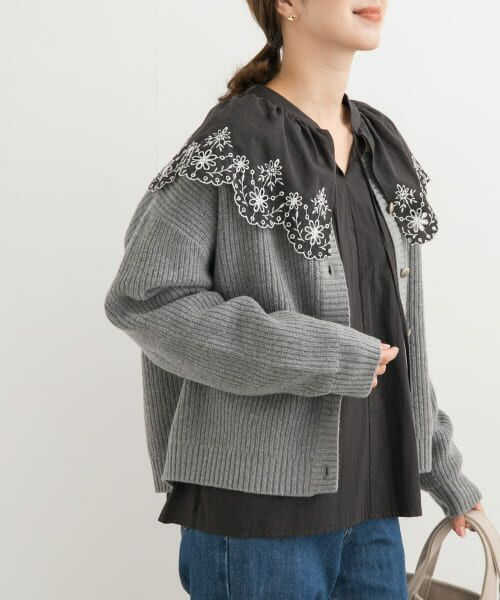 美品 センソユニコ andhue ローンレースブラウス ネイビー 美品 センソユニコ andhue 2024モデル ローンレースブラウス