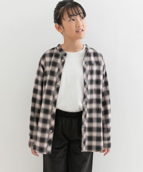 ＊＊URBAN RESEARCH DOORS / アーバンリサーチ ドアーズ トップス | 『親子リンク』バンドカラーチェックシャツ(KIDS)（BLK×BEG）