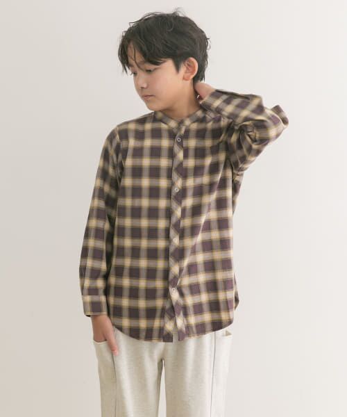 ＊＊URBAN RESEARCH DOORS / アーバンリサーチ ドアーズ トップス | 『親子リンク』バンドカラーチェックシャツ(KIDS)（BRN×YEL）
