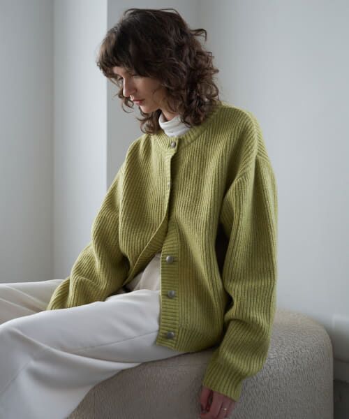 ＊＊URBAN RESEARCH DOORS / アーバンリサーチ ドアーズ カーディガン・ボレロ | ハミルトンウール畦クルーネックカーディガン（PISTACHIO）
