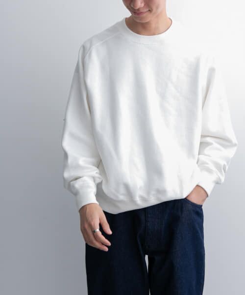 ARTEFACT クリーム色 ダメージスウェット SERACE】Heavy weight vintage pigment damage stitch sweat